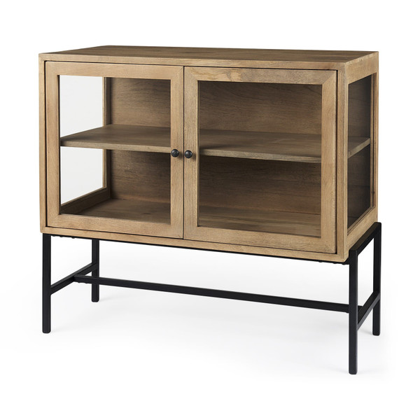 36" Natural Solid Wood Sideboard with Two Glass Doors N270-391975