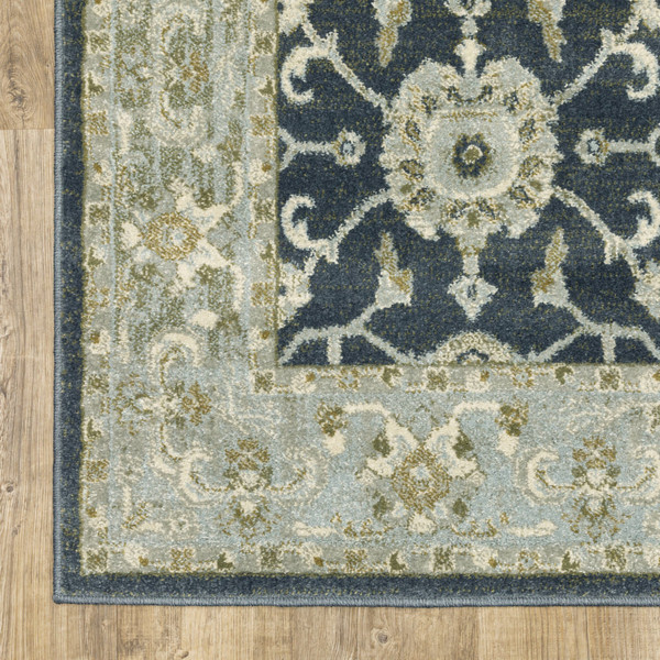 6' X 9' Teal Blue Ivory Green And Grey Oriental Power Loom Stain Resistant Area Rug N270-508453