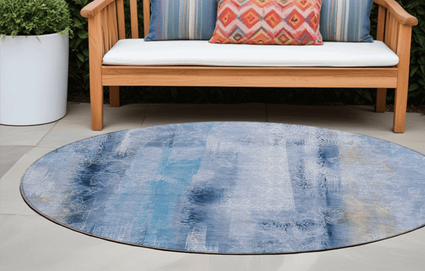 8' Round Blue Round Washable Non Skid Indoor Outdoor Area Rug N270-561647