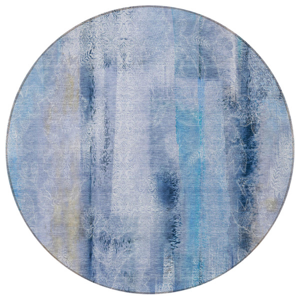 8' Round Blue Round Washable Non Skid Indoor Outdoor Area Rug N270-561647