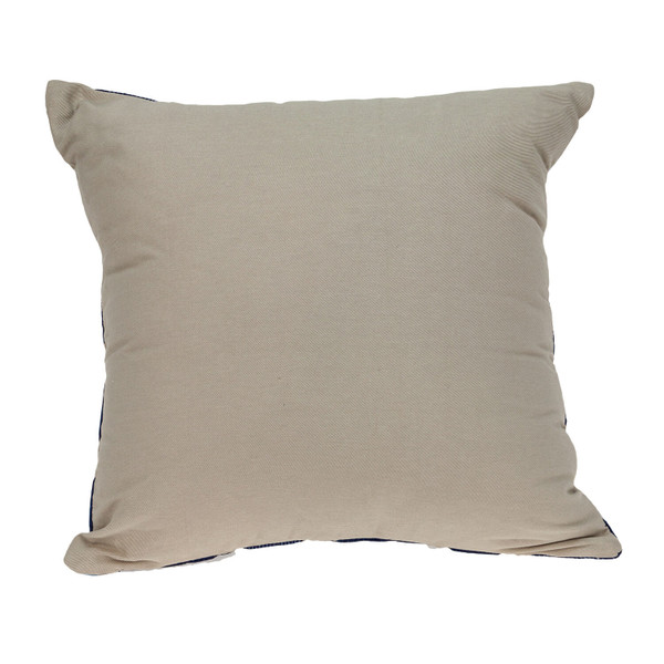 18" Beige and Blue Diamond Cotton Throw Pillow With Embroidery N270-529266
