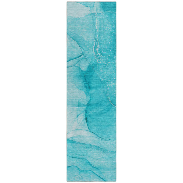8' Runner Teal Abstract Washable Non Skid Indoor Outdoor Runner Rug N270-559776