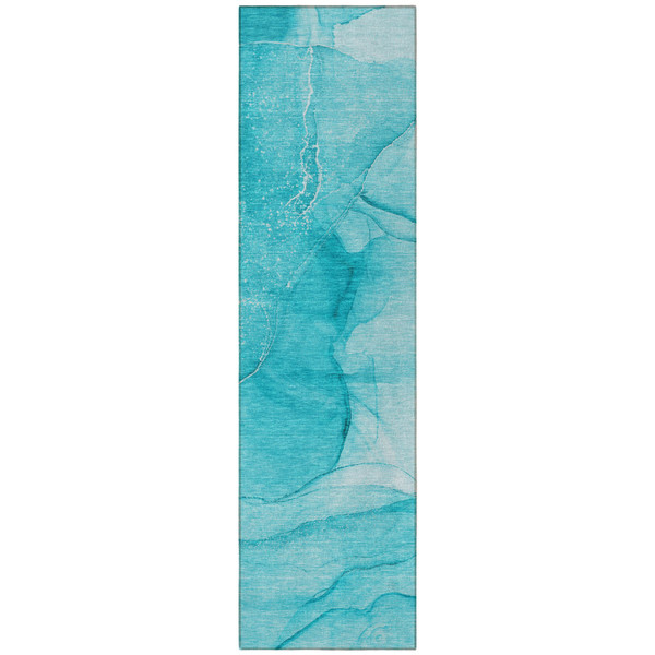 8' Runner Teal Abstract Washable Non Skid Indoor Outdoor Runner Rug N270-559776