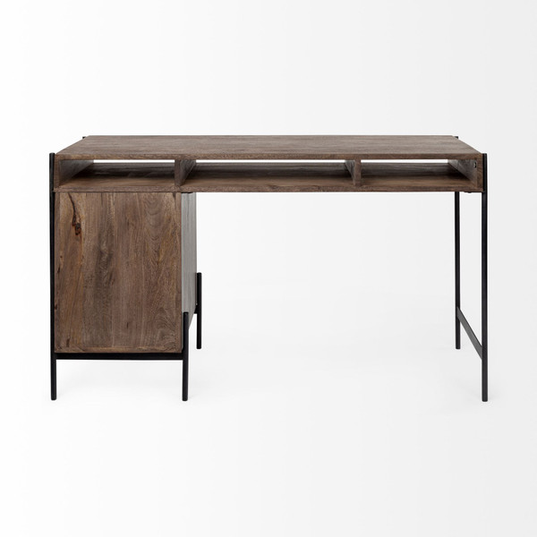 Medium Brown Wooden Writing Desk With 3 Drawers And 3 Open Shelves N270-380203