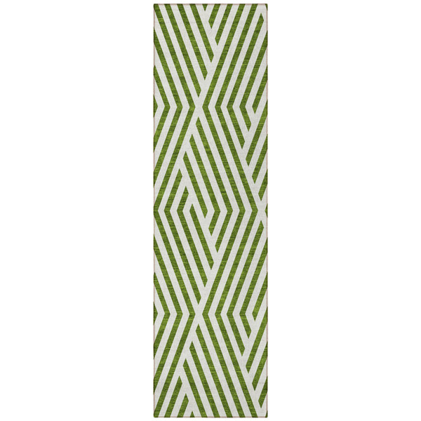 8' Runner Lime Green and White Geometric Washable Non Skid Indoor Outdoor Runner Rug N270-562336