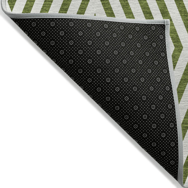 8' Runner Lime Green and White Geometric Washable Non Skid Indoor Outdoor Runner Rug N270-562336