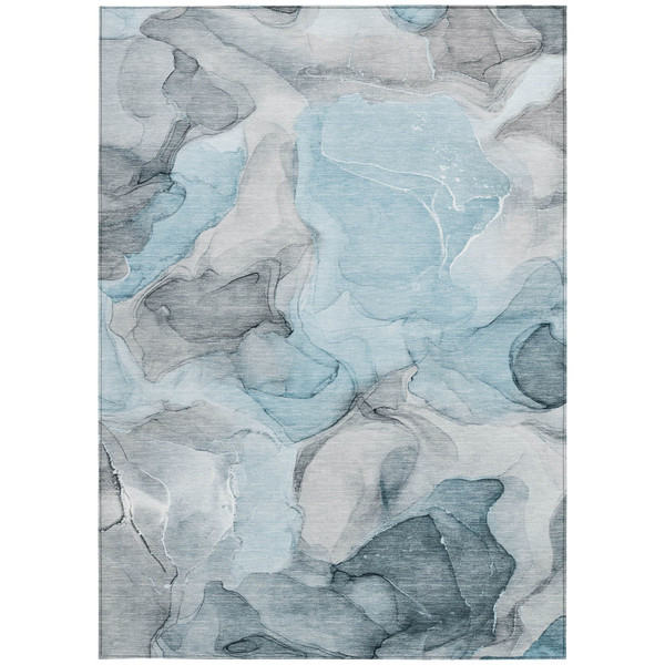 9' X 12' Teal Abstract Washable Non Skid Indoor Outdoor Area Rug N270-559539