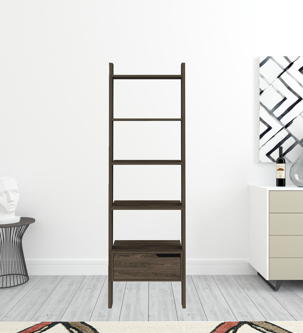 70" Brown Five Tier Ladder Bookcase with A Drawer N270-478393