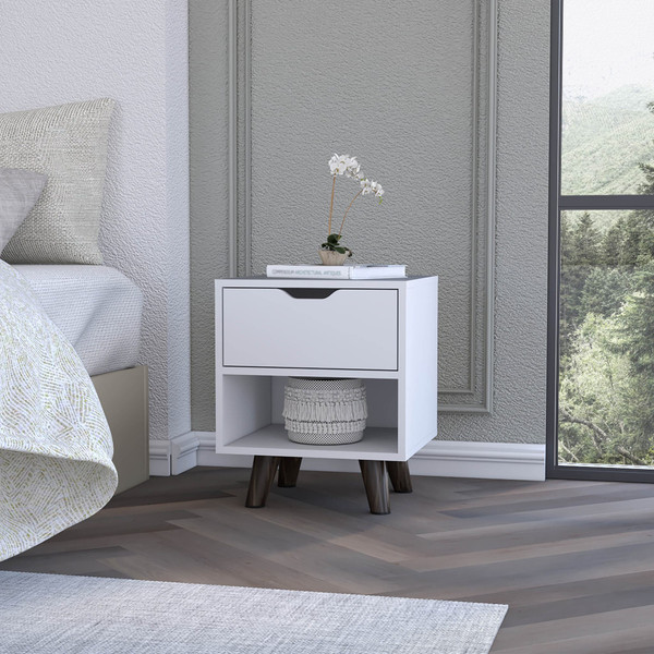 19" White One Drawer Faux Wood Nightstand N270-530197
