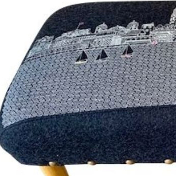 38" Gray Wool And Brown Ottoman N270-480552