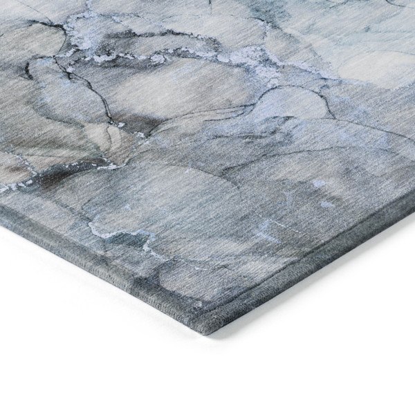 3' X 5' Blue and Gray Abstract Washable Non Skid Indoor Outdoor Area Rug N270-560396