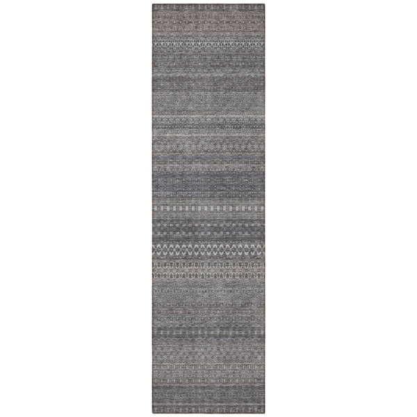 2' X 8' Gray Striped Washable Indoor Outdoor Runner Rug N270-560718
