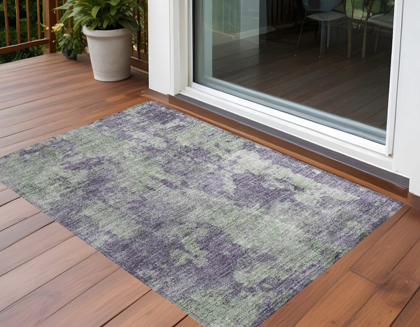 3' X 5' Purple and Green Abstract Washable Non Skid Indoor Outdoor Area Rug N270-564281