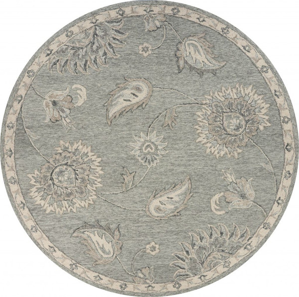 7' Gray Round Wool Hand Tufted Area Rug N270-396284