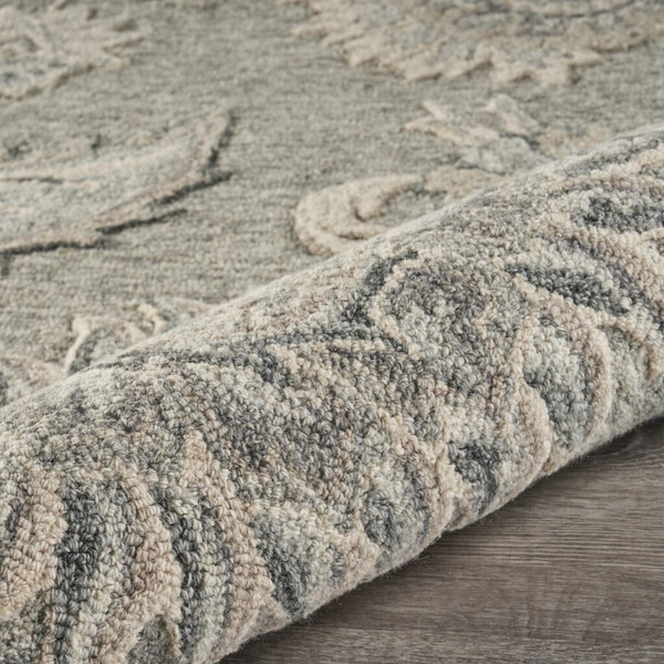 7' Gray Round Wool Hand Tufted Area Rug N270-396284