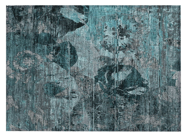 2' X 3' Teal and Gray Floral Washable Non Skid Indoor Outdoor Area Rug N270-562794
