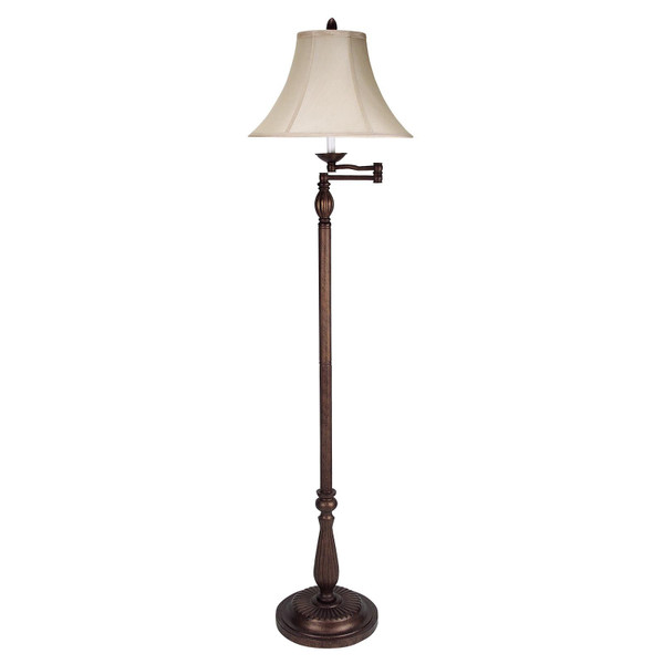 62" Rusted Swing Arm Floor Lamp With Champagne Bell Shade N270-526338