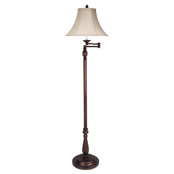 62" Rusted Swing Arm Floor Lamp With Champagne Bell Shade N270-526338