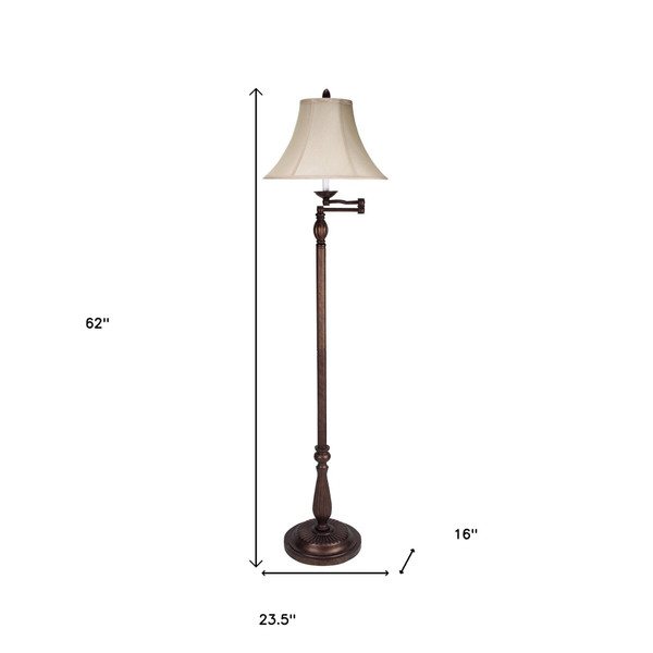 62" Rusted Swing Arm Floor Lamp With Champagne Bell Shade N270-526338