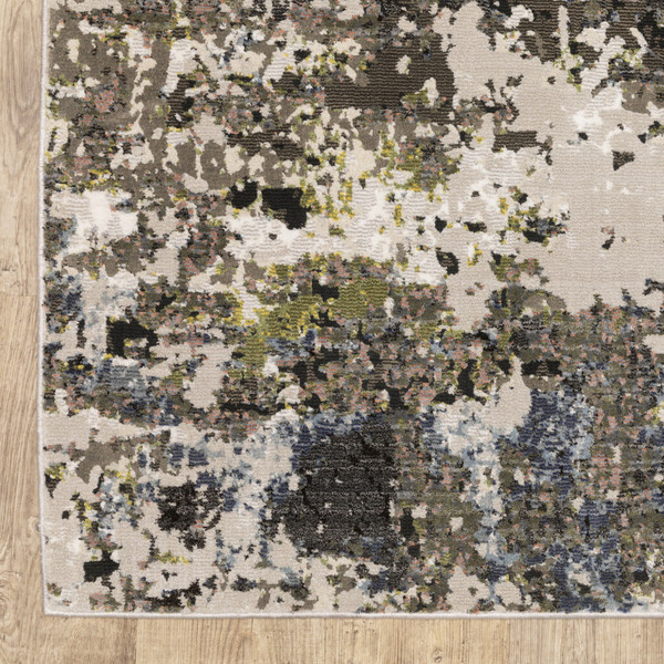10' X 13' Grey Green Gold Blue And Beige Abstract Power Loom Stain Resistant Area Rug N270-508603