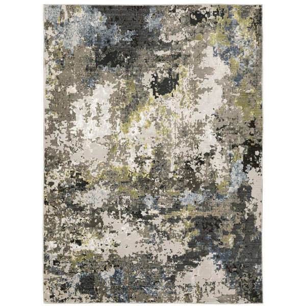 10' X 13' Grey Green Gold Blue And Beige Abstract Power Loom Stain Resistant Area Rug N270-508603