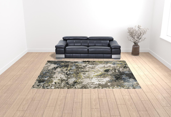 10' X 13' Grey Green Gold Blue And Beige Abstract Power Loom Stain Resistant Area Rug N270-508603