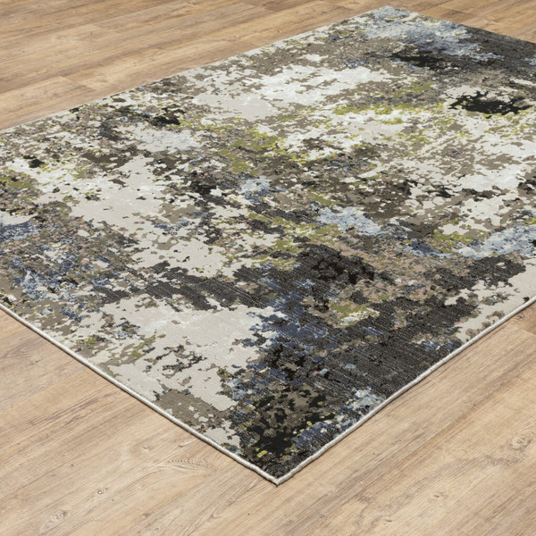 10' X 13' Grey Green Gold Blue And Beige Abstract Power Loom Stain Resistant Area Rug N270-508603