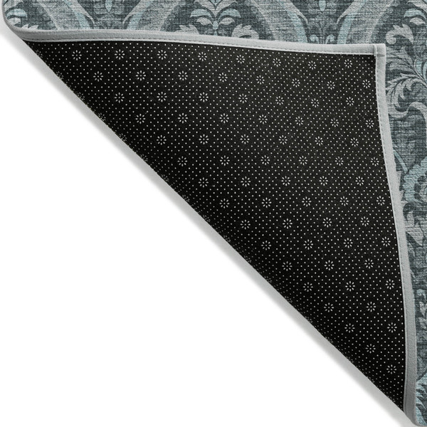 5' X 8' Teal Damask Washable Non Skid Indoor Outdoor Area Rug N270-563902