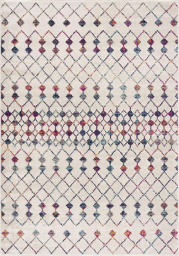 5' X 8' White Modern Geometric Grid Area Rug N270-393090