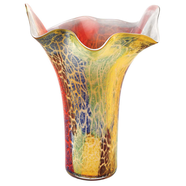 17" Red and Yellow Glass Abstract Novelty Table Vase N270-375776