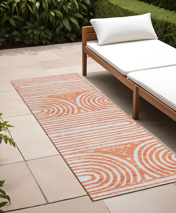 2' X 8' Orange and Ivory Abstract Washable Non Skid Indoor Outdoor Area Rug N270-561859