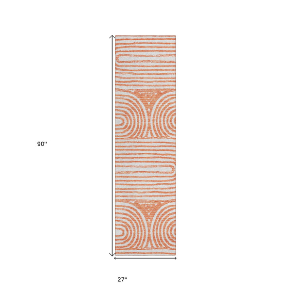 2' X 8' Orange and Ivory Abstract Washable Non Skid Indoor Outdoor Area Rug N270-561859