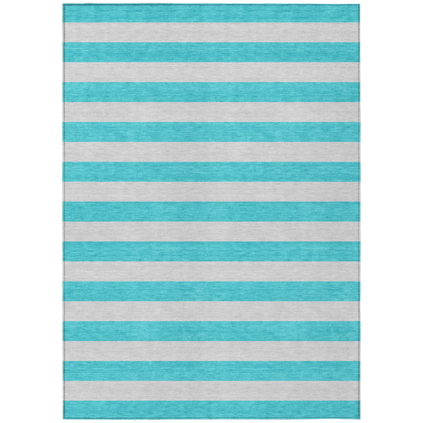 5' X 8' Turquoise Striped Washable Non Skid Indoor Outdoor Area Rug N270-561126