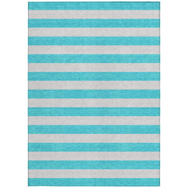 5' X 8' Turquoise Striped Washable Non Skid Indoor Outdoor Area Rug N270-561126
