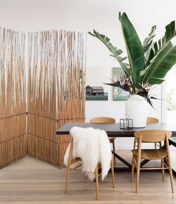 69" Brown Wood and Metal Folding Three Panel Screen Room Divider N270-348672