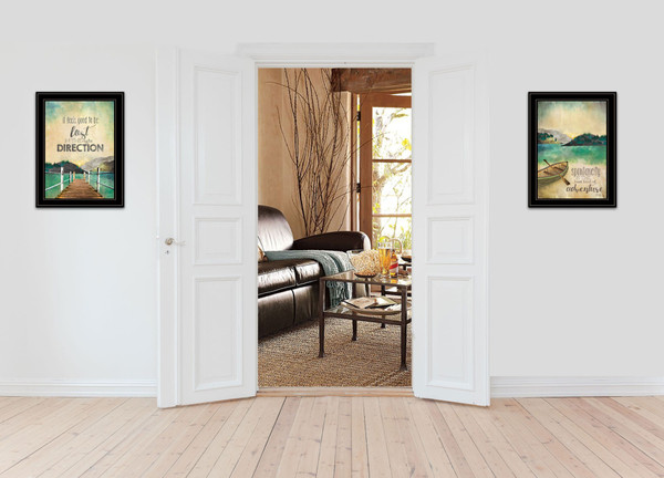 Set Of Two Right Direction or Adventure 2 Black Framed Print Wall Art N270-406024