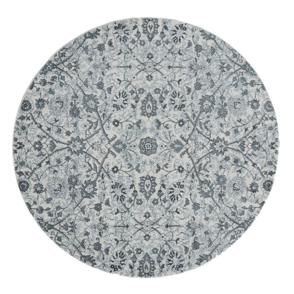 6' Charcoal and Gray Floral Power Loom Round Rug N270-531831