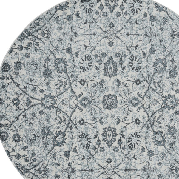 6' Charcoal and Gray Floral Power Loom Round Rug N270-531831