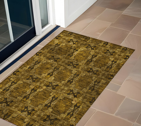 3' X 5' Chocolate Floral Medallion Washable Non Skid Indoor Outdoor Area Rug N270-563406