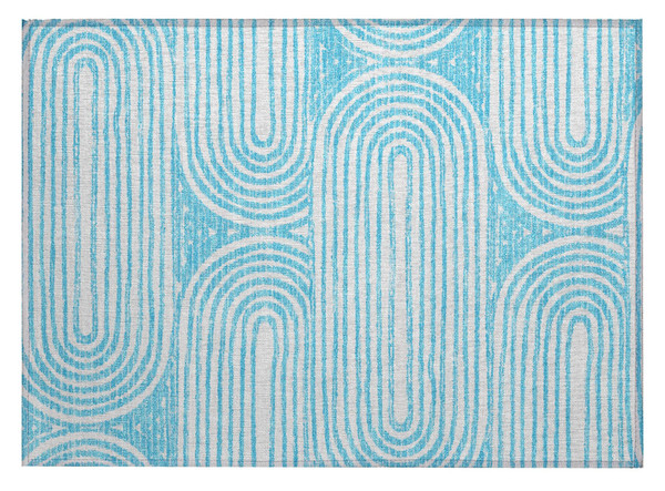 2' X 3' Teal and White Abstract Washable Non Skid Indoor Outdoor Area Rug N270-561867