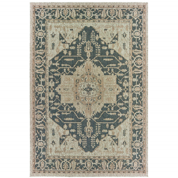 3' X 5' Gray Oriental Stain Resistant Indoor Outdoor Area Rug N270-506954