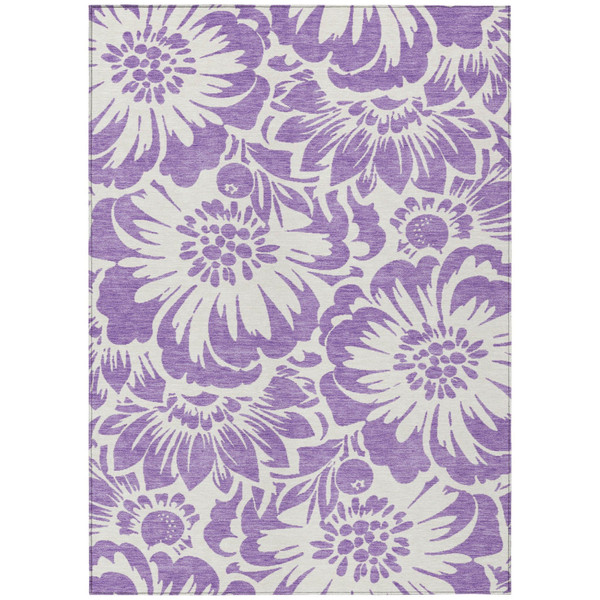 3' X 5' Purple and Ivory Floral Washable Non Skid Indoor Outdoor Area Rug N270-562518