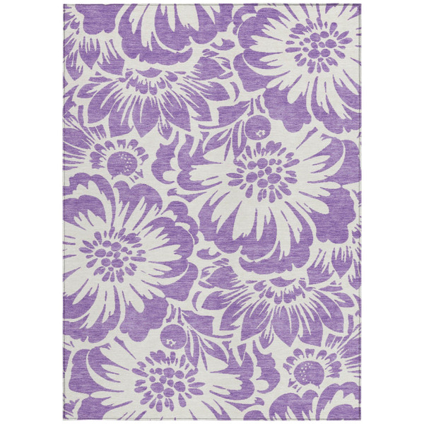3' X 5' Purple and Ivory Floral Washable Non Skid Indoor Outdoor Area Rug N270-562518