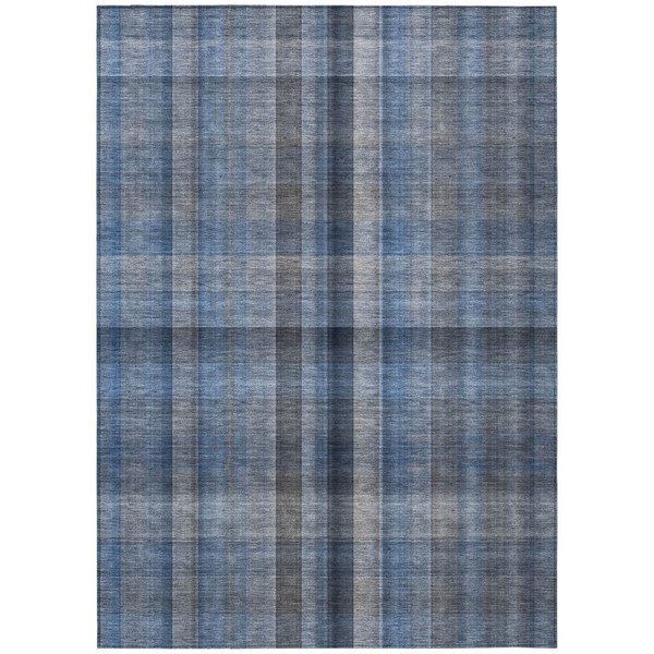 5' X 8' Blue Plaid Washable Non Skid Indoor Outdoor Area Rug N270-562213
