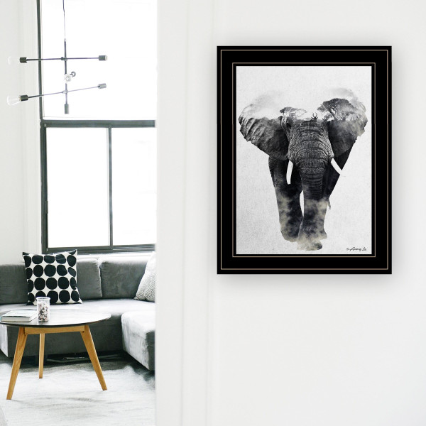 Elephant Walk 2 Black Framed Print Wall Art N270-405083