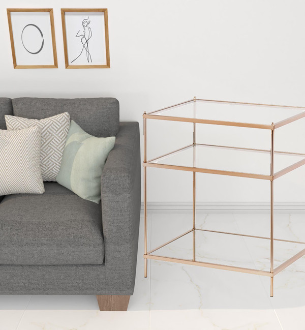 27" Gold And Clear Glass And Iron End Table With Mirrored Shelf N270-402479