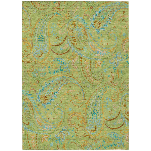 9' X 12' Artichoke Green Paisley Washable Indoor Outdoor Area Rug N270-561381