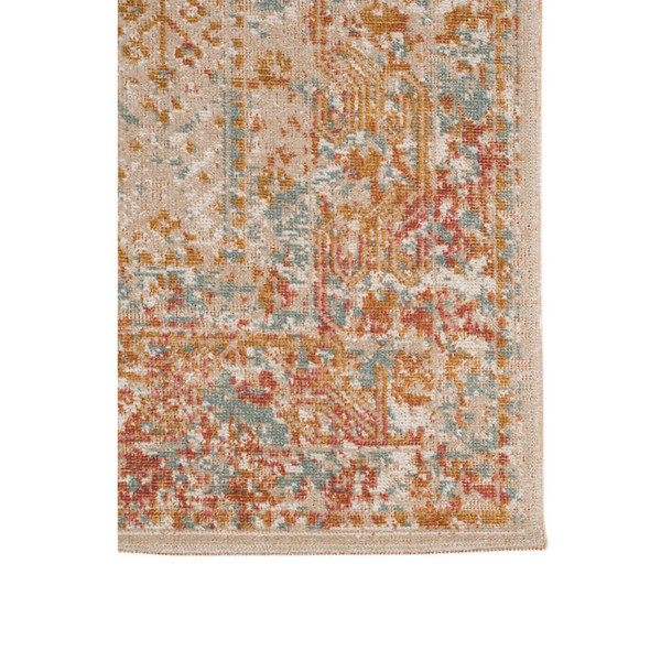 6' Beige and Orange Southwestern Power Loom Round Rug N270-532075