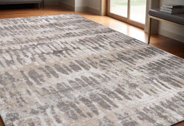 5' X 8' Beige and Brown Abstract Distressed Area Rug N270-558969