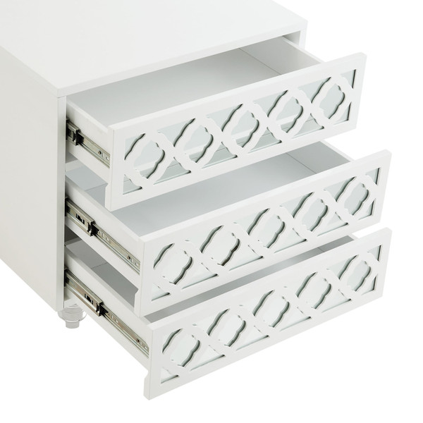 24" Clear And White Wood Mirrored End Table With Three Drawers N270-544099